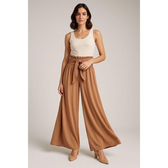 Sincerely Jules Belted Extreme Wide Leg Pants Women's Size Small Peach Apricot - Picture 4 of 16